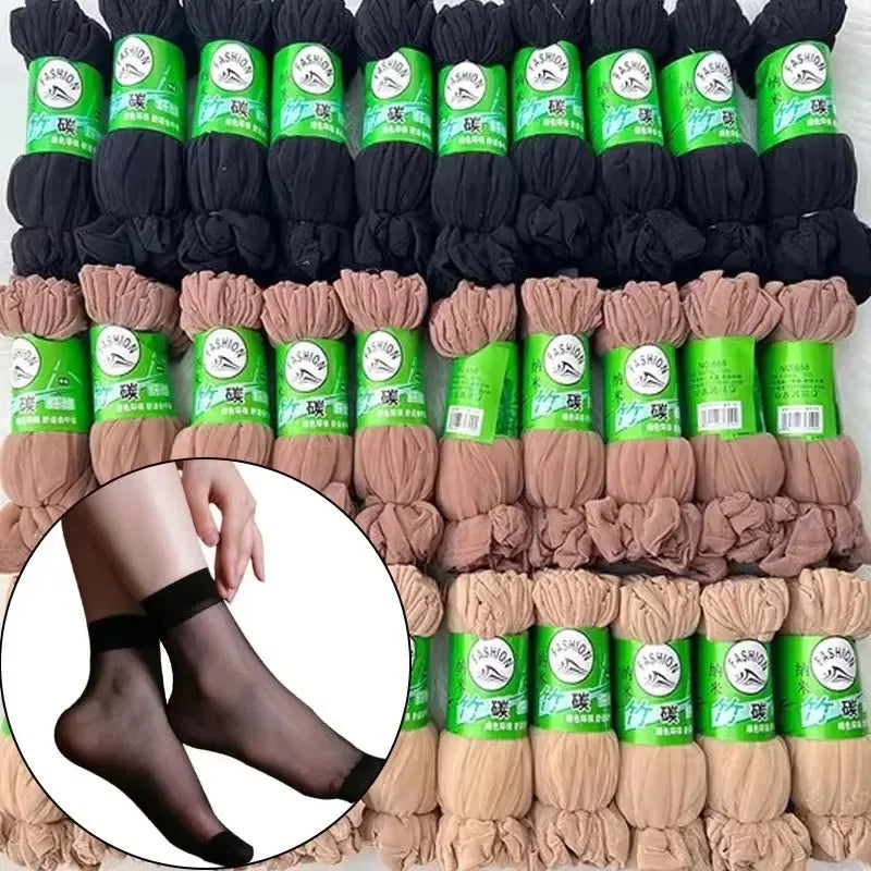 Women's Ultrathin Transparent Nylon Ankle Socks | 10–50 Pairs