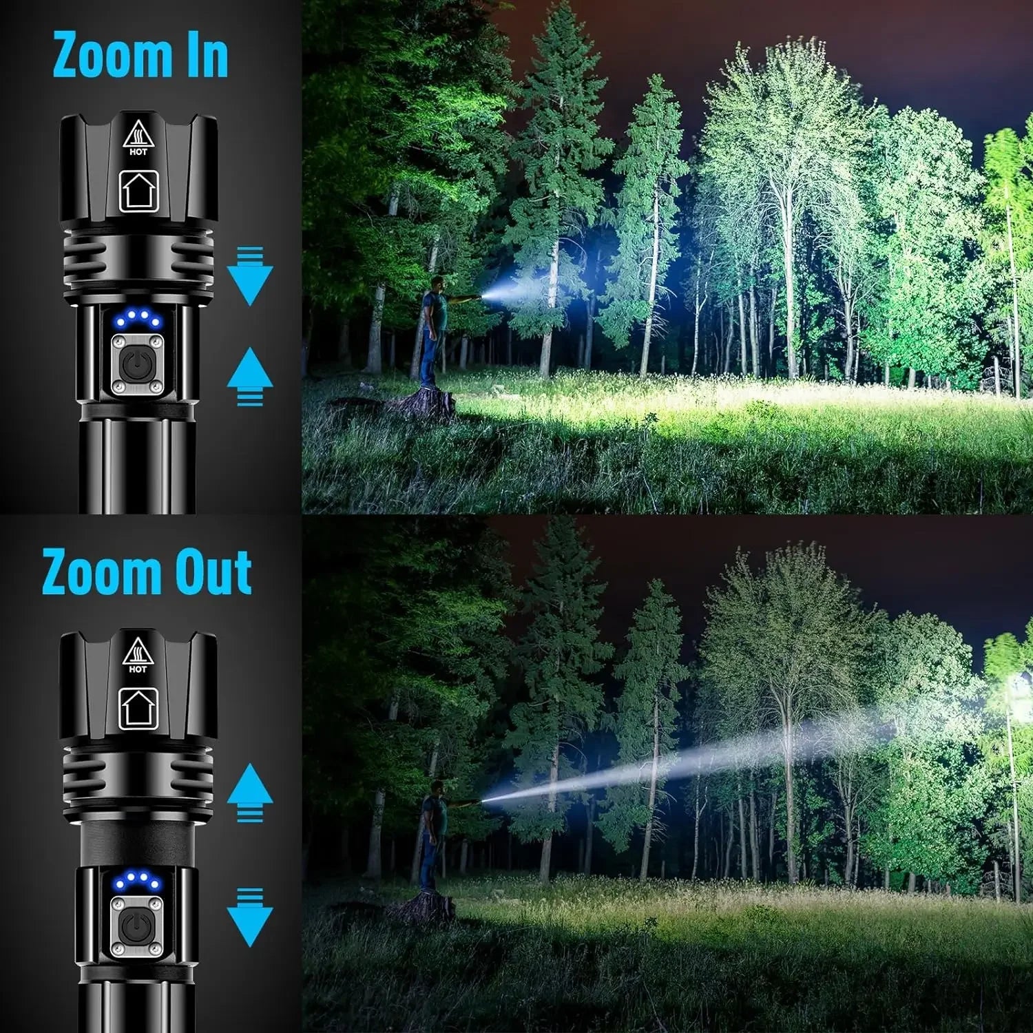 KDULIT 2000 Lumen LED Tactical Flashlight USB-C Rechargeable