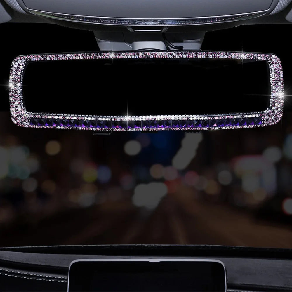 Bling Design Car Rearview Mirror Decor Full Rhinestone Shiny Crystal Zpaxo Purple