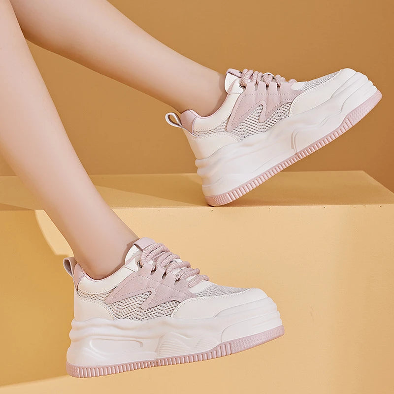 Womens Summer Breathable Mesh Thick Sole Platform Sneakers Hidden Zpaxo