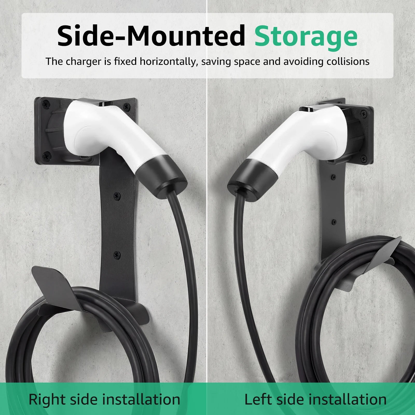 EV Charger Cable Organizer Stainless Steel J1772 Charger Holder Anti Scratch Smooth U Hook Side Mount Wall Bracket Garage Storag Zpaxo