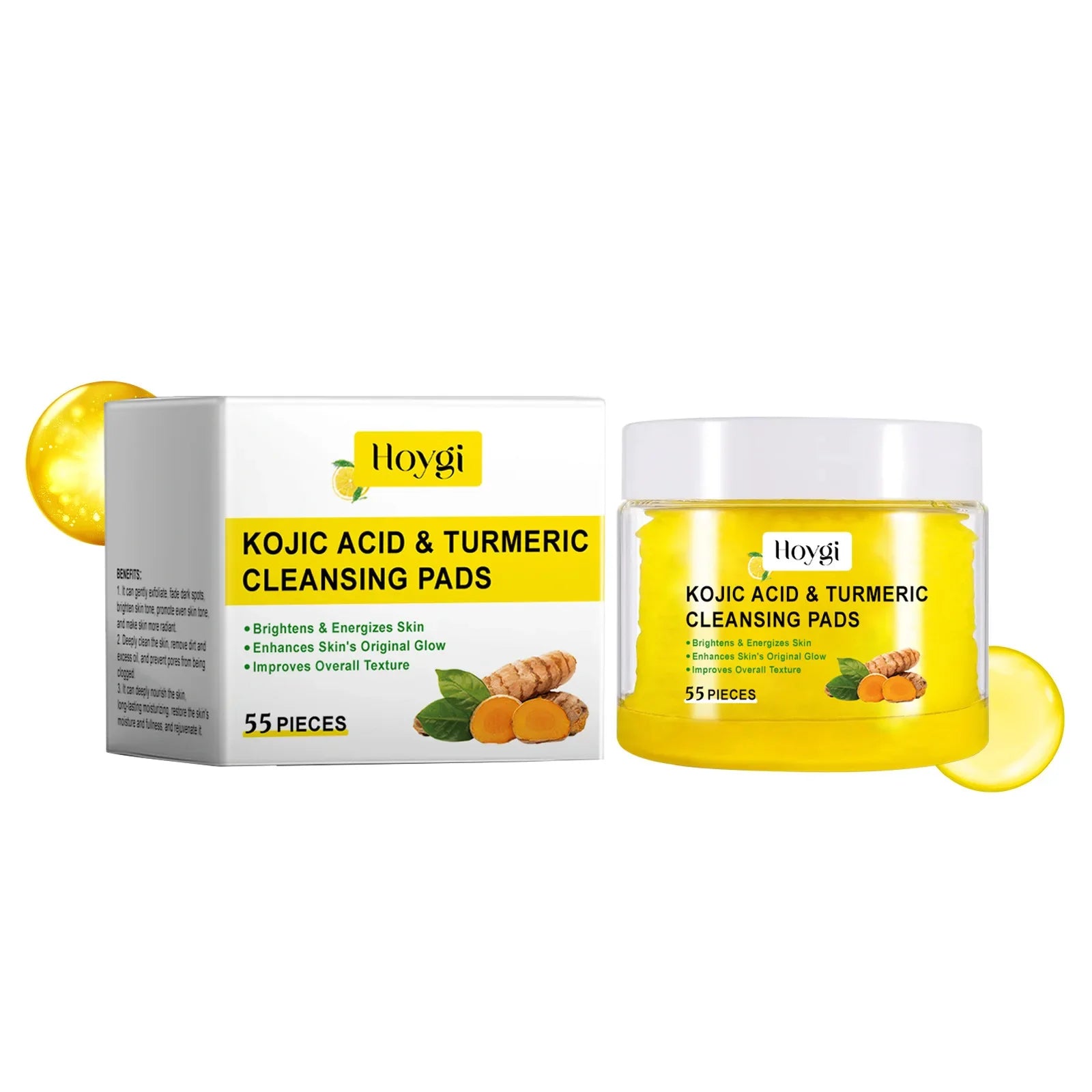 Turmeric Kojic Acid Cleansing Pads – Exfoliate & Brighten Skin Facial Cleansing Pads Zpaxo 55pcs Boxed