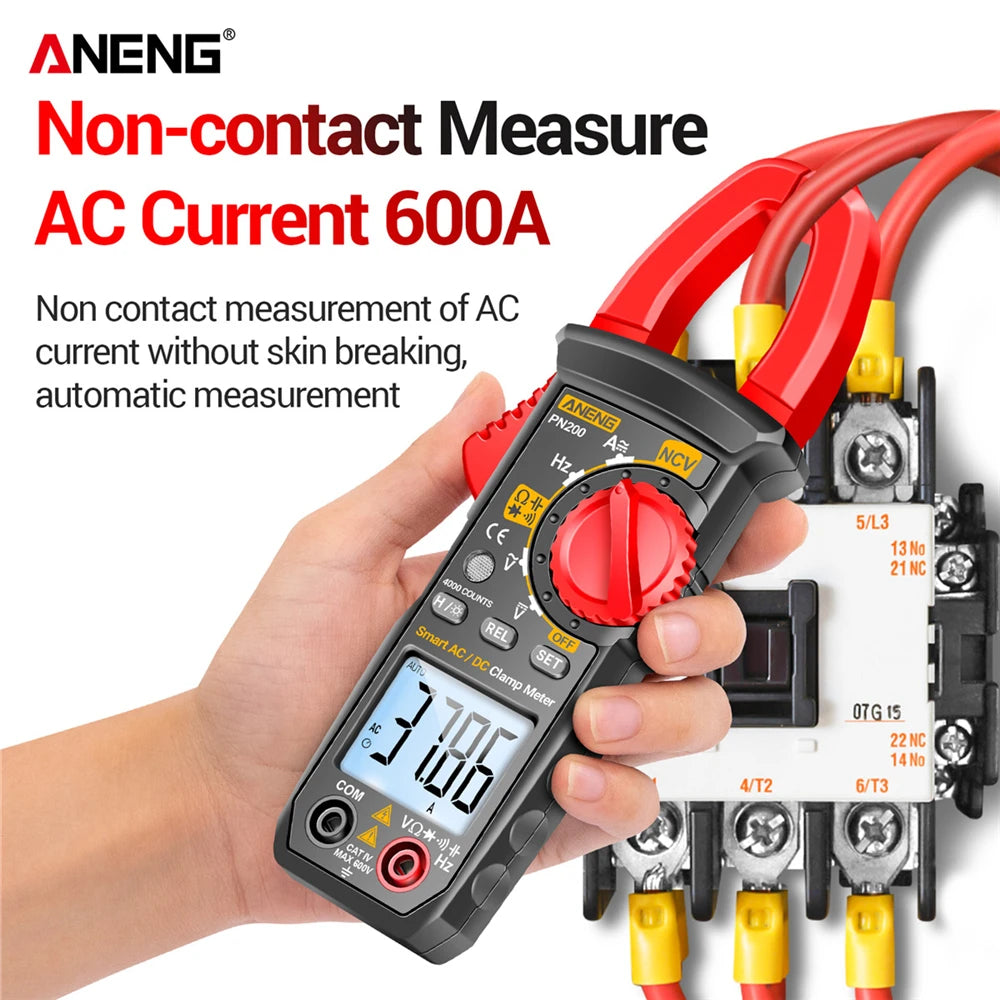 ANENG PN200 Digital Clamp Meters NCV Ohm Test DC AC 600A Current 4000