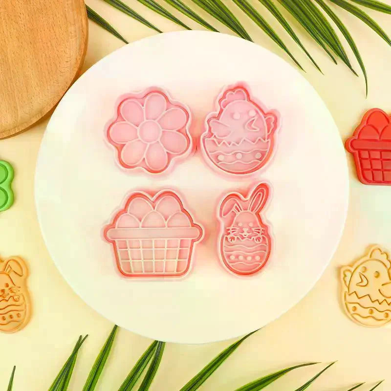 1/4Pcs Easter Rabbit Biscuit Mold Plastic Bunny Egg Cookie Cutter Stamp Embosser Easter Party Fondant Cake Baking Decoration Zpaxo