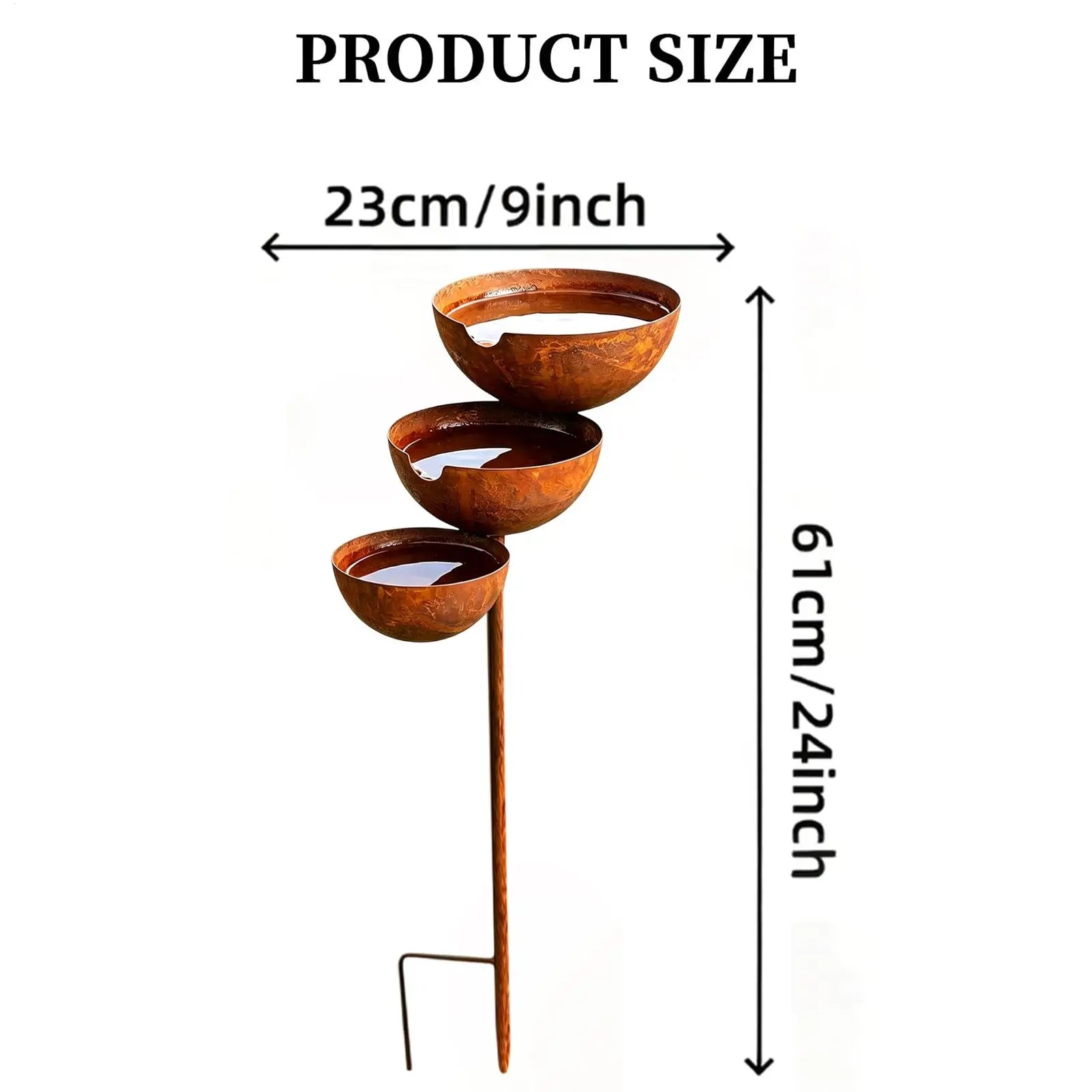 Rain Catcher 3-Tier Cascading Rustproof Outdoor Decor Rain Collector Metal Bird Bath for Yard Lawn Patio Porch Landscape Pathway Zpaxo