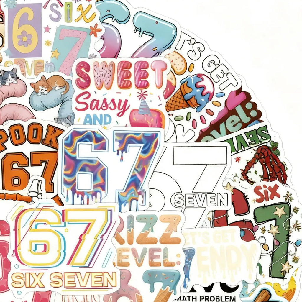 67 Stickers Waterproof Number Laptop Decal 67 Meme Stickers For Guitar Phone Scrapbook Skateboard Luggage Journal Journaling Car Zpaxo