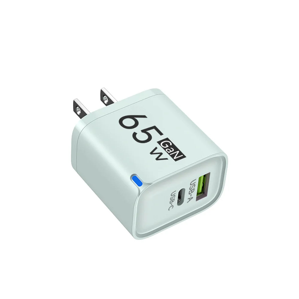 65W GaN USB-C Fast Charger – US/EU/UK Plug | PD Quick Charge USB-C Wall Charger Zpaxo US Green