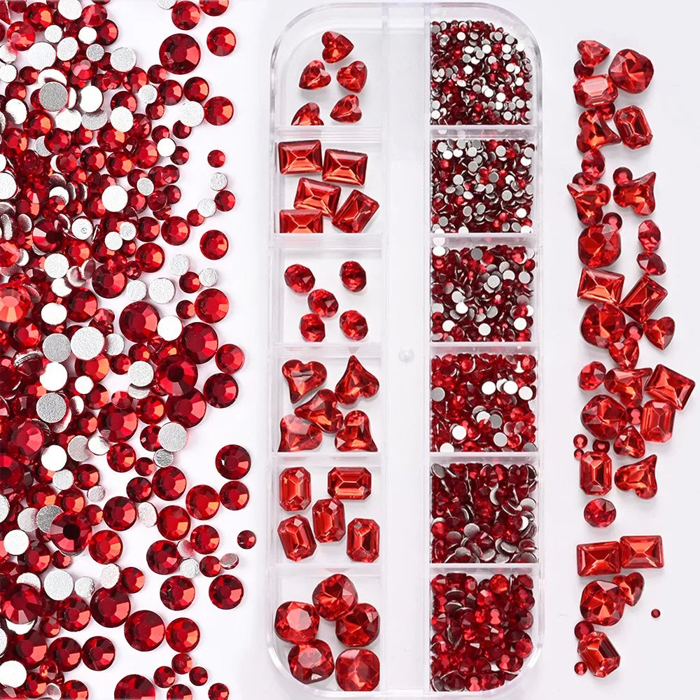 12 Grids 3D Nail Art Rhinestones Mixed Shapes Clear Glass Diamond Zpaxo 3