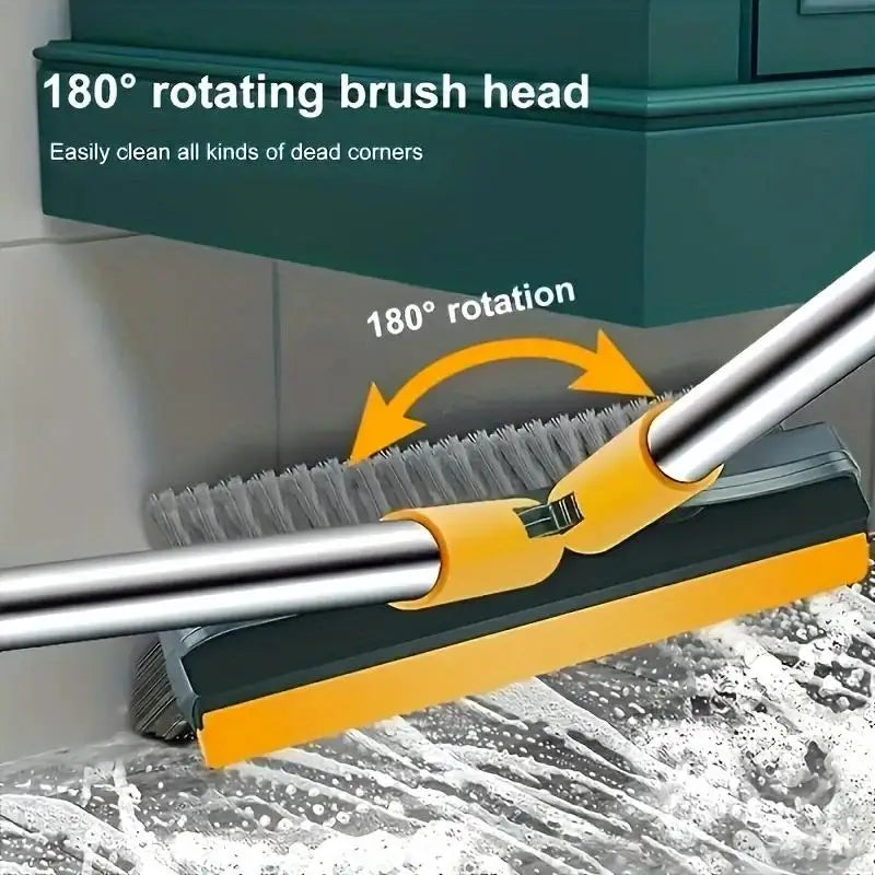 Adjustable long handle bathroom brush with inclined bristles and glass scrubber-suitable for toilets, showers hotels. Zpaxo