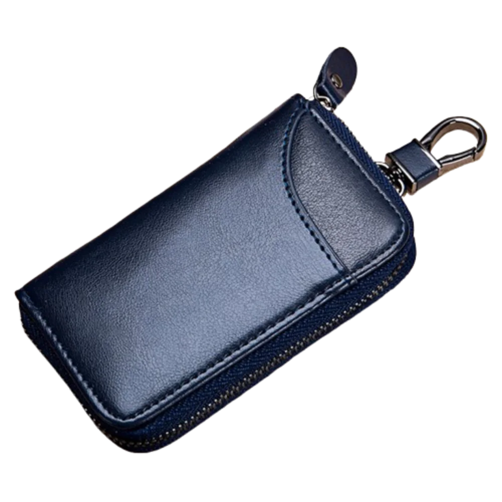 Zipper Split Car Key Wallet Solid Color Mini Purse PU Leather Key Bag Simple Portable Key Holder Organizer Pouch Card Bag Zpaxo Dark Blue