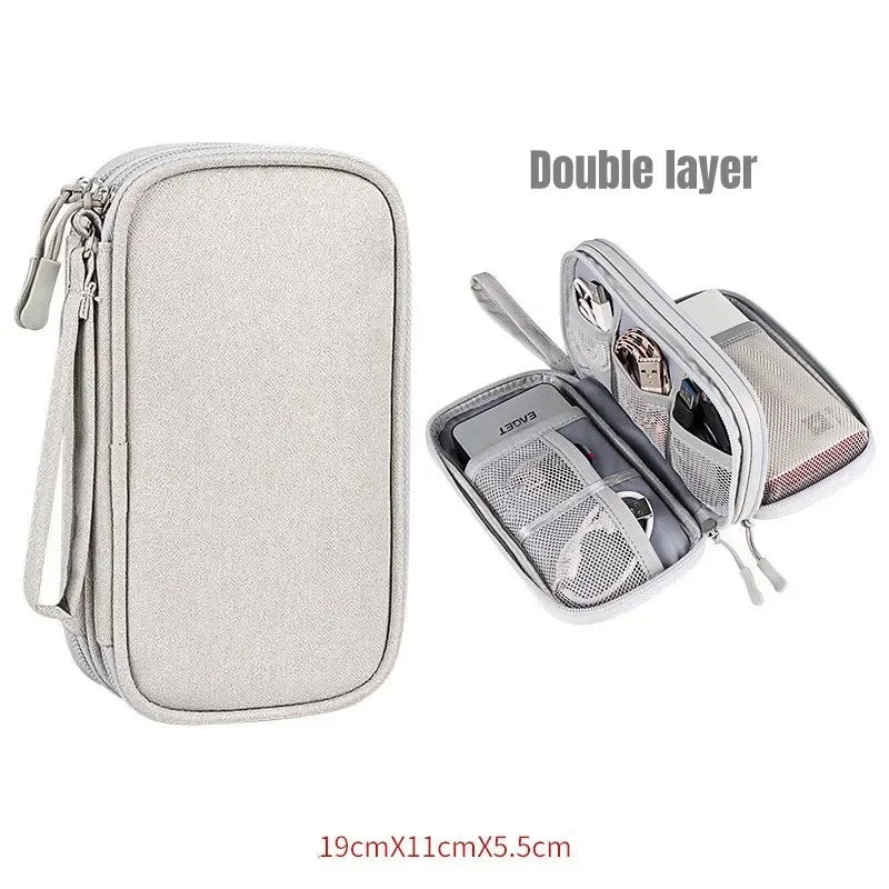 Large Size Travel Organizer Bag Cable Storage Organizers Pouch Carry Case Portable Waterproof Storage Bags for Cable Cord Zpaxo Grey Double layer-S