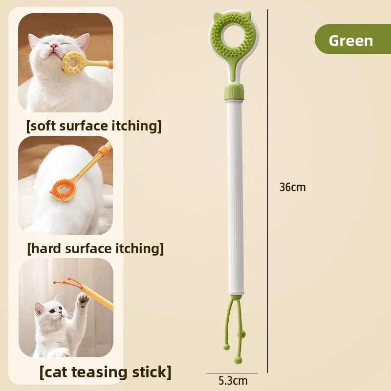 3-in-1 Cat Grooming Brush & Teaser Wand – Dual-Sided