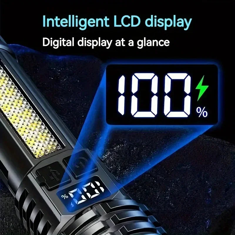 High Power LED Flashlight Type-C Rechargeable Waterproof Torch with COB Side Light Zoom Portable Camping Hiking Lamp Zpaxo