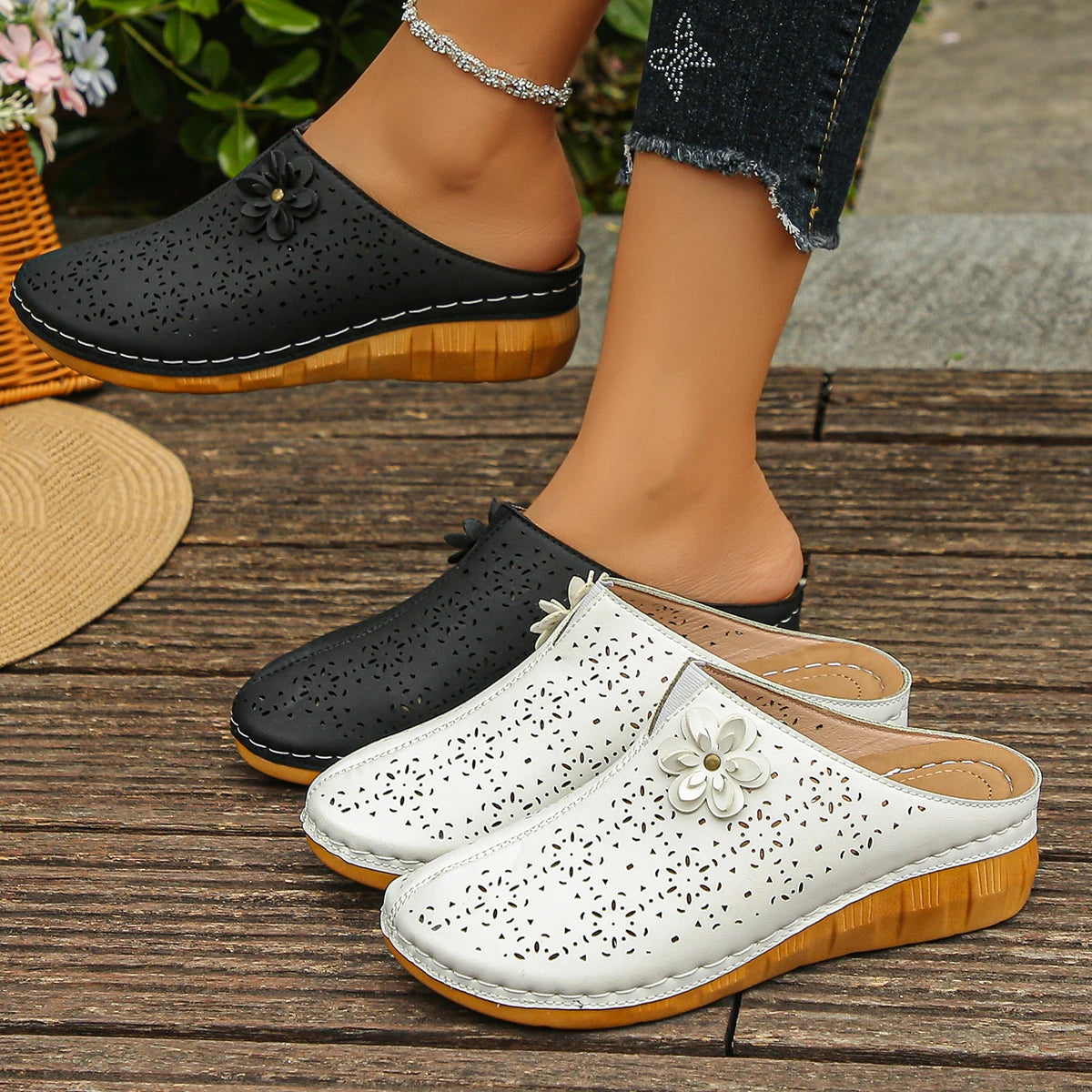 Women Sandals Breathable Hollow Out Mule Slippers Summer Retro Closed Zpaxo