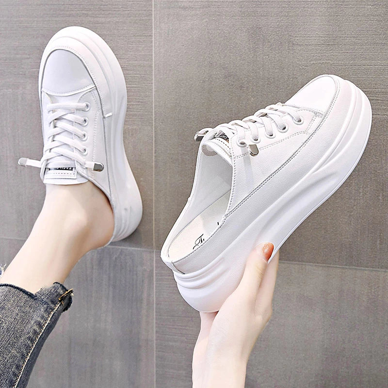 White Platform Mule Sneakers Slip Backless Thick Sole Height Zpaxo