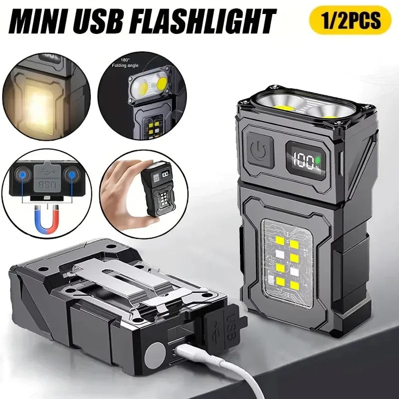 Rechargeable LED COB Flashlight Lantern | Hat Clip & Camping