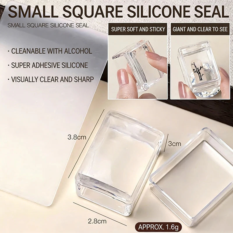 Nail Stamper Plates French Manicure Square Transparent Silicone Zpaxo Cube Seal 2Pc