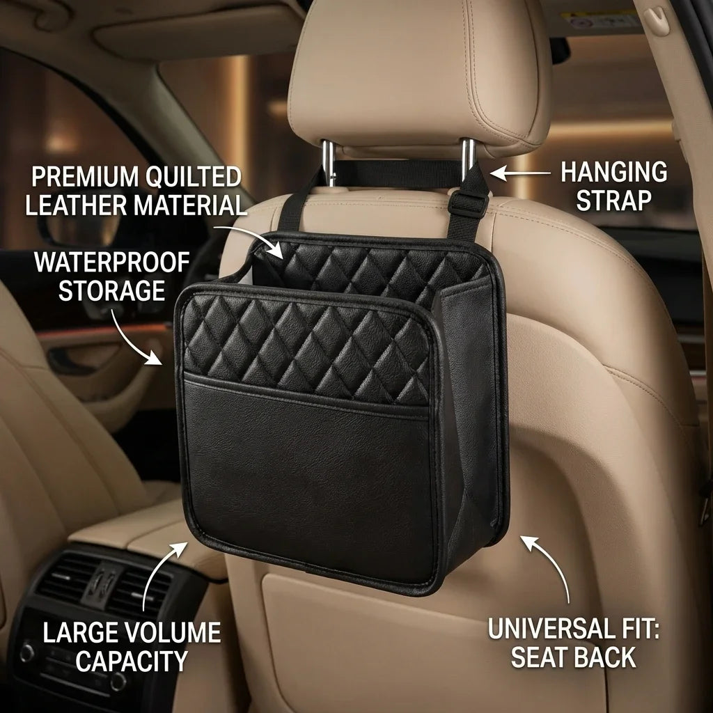PU Leather Car Seat Back Organizer – Multi-Pocket Kick Mat