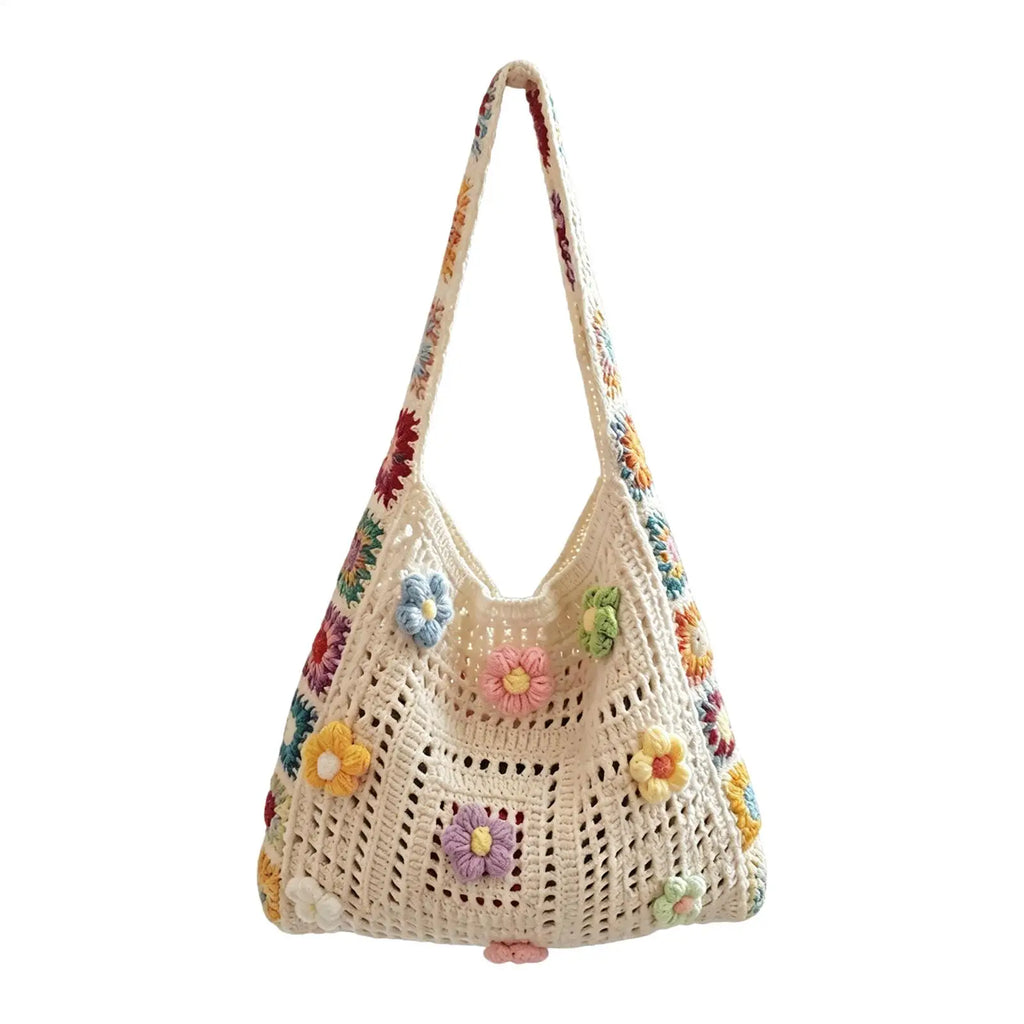 Boho Crochet Flower Bag – Women's Woven Beach Tote Handbag Crochet Tote Bag Zpaxo