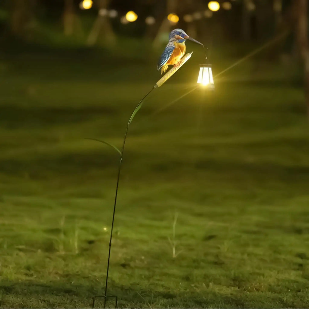 Solar Garden Statues Powered Kingfisher Light Pathway Waterproof