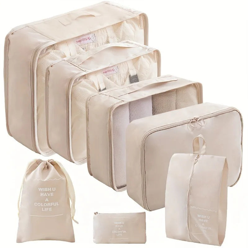 7-Piece Travel Organizer Bag Set – Clothes, Shoes & Toiletries Travel Organizer Set Zpaxo beige