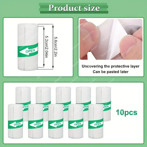 10 Roll Mini Printer Paper Self-adhesive Paper White Thermal Paper Printer Label Sticker For Wireless Photo lnkless Printer 57mm Zpaxo