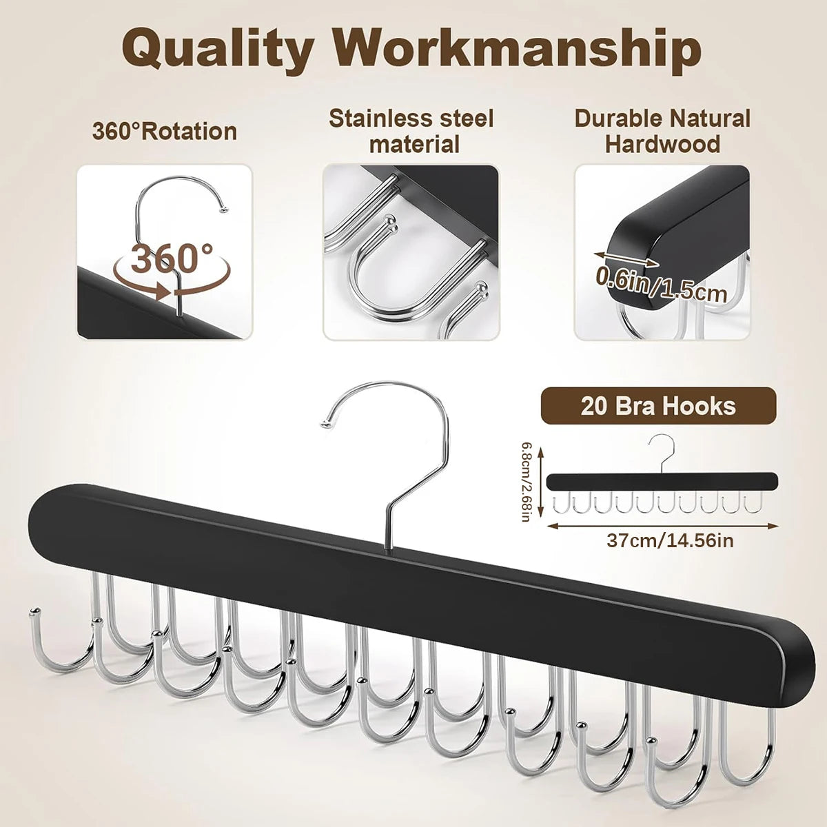 Wooden Bra & Vest Hanger Organizer Rack | Dorm & Apartment