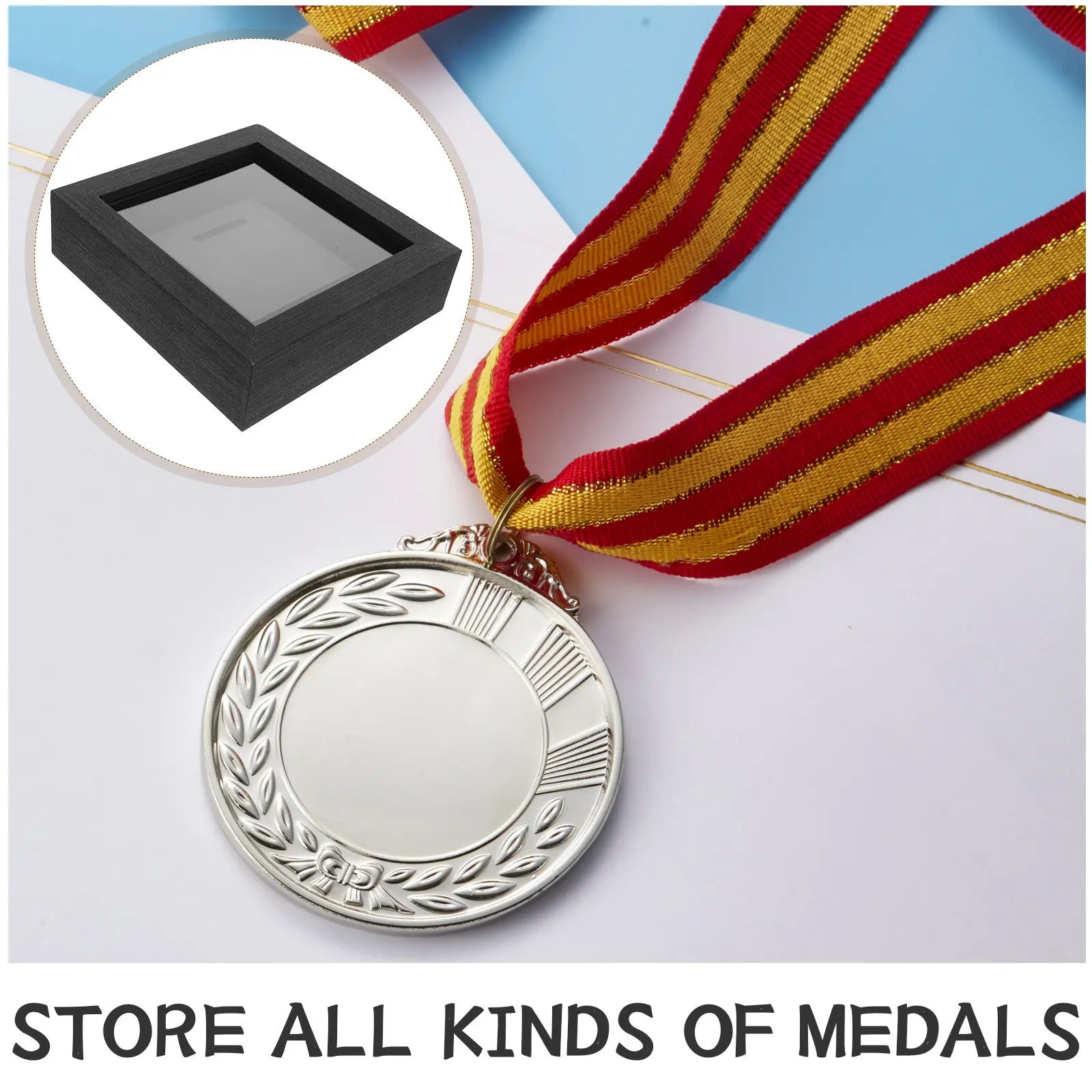 Wooden Medal Display Frame Tabletop Shadow Box Marathon Running
