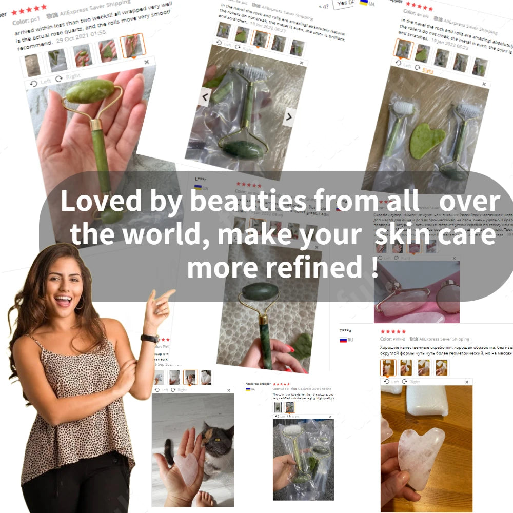 Natural Rose Jade Gua Sha Gouache Scraper Massager Face Body Facial