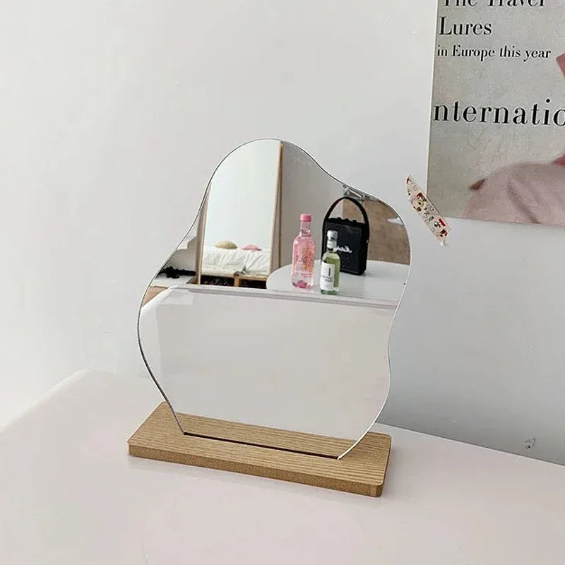 Decorative Mirror Acrylic Wooden Base Minimalist Irregular Makeup