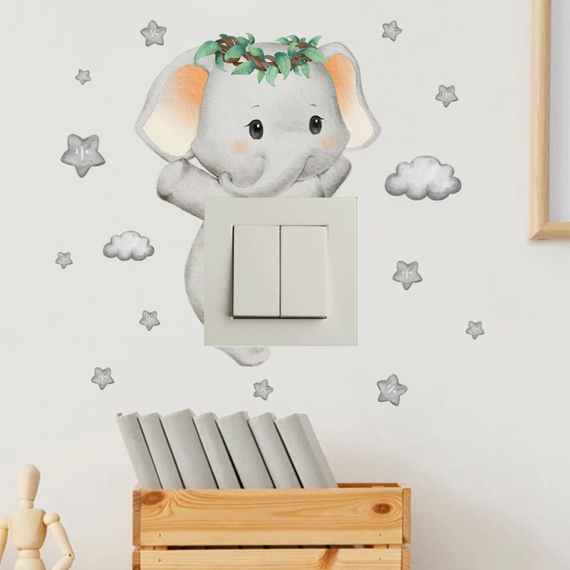 Cute Giraffe Bear Elephant Star Switch Sticker Kid Baby Bedroom