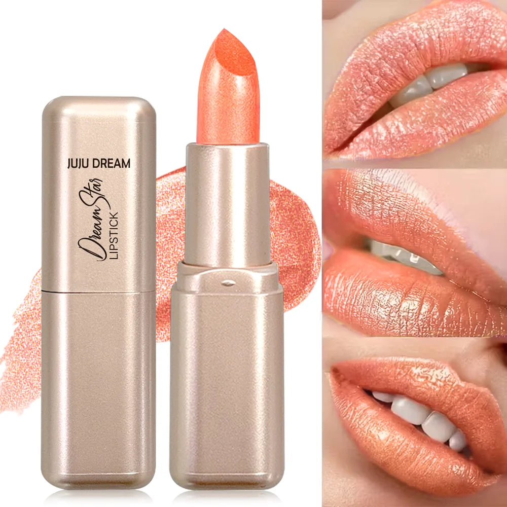 Pearlescent Pink Lipstick, Glitter Shimmer Lip Color, High-Pigment Long-Wear Waterproof Formula for Daily Beauty Looks Zpaxo