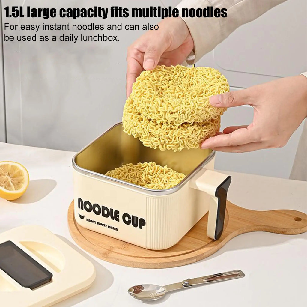 Instant Noodle Bowl Stainless Steel Pot with Spoon Handle Large Noodle Bowl Microwave Pasta Cooker for Cooking Soup Adults Teens Zpaxo