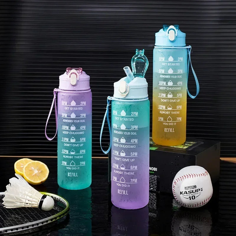 900ml Sports Water Bottle High Temperature Resistant Graduated Straw Cup Rainbow Frosted Progressive Color Water Cup Plastic Cup Zpaxo