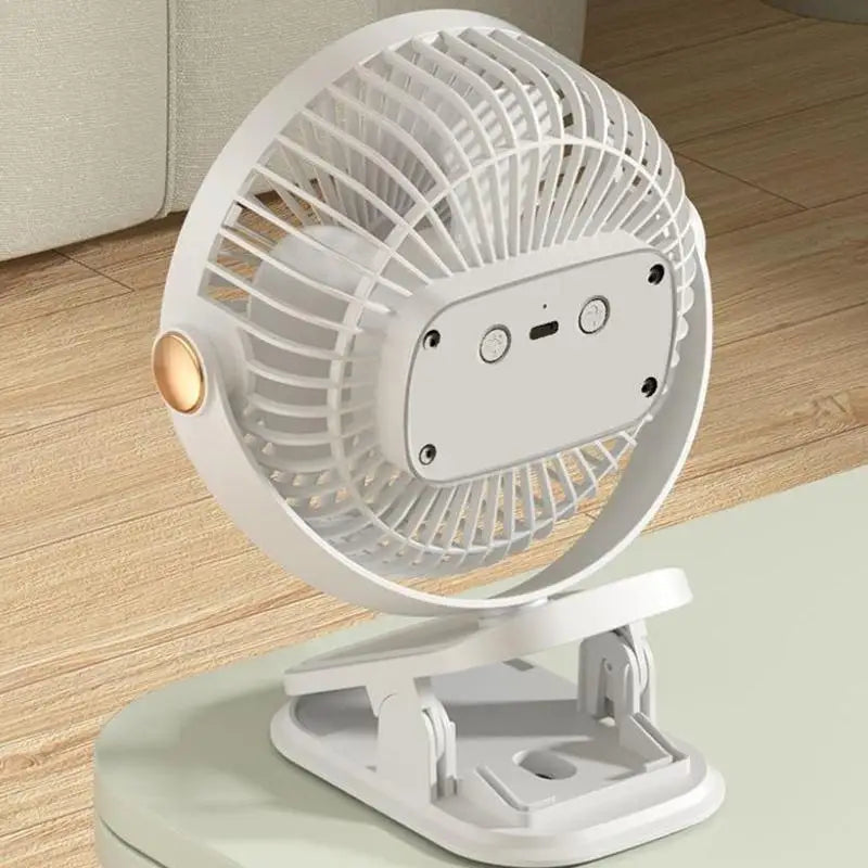 Mini USB Clip-On Desk Fan with Night Light – 360° Rotatable