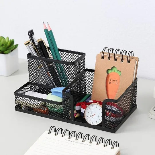 Mesh Desk Organizer Office Supplies Caddy with Pencil Holder and Storage Baskets for Desktop Accessories, 3 Compartments, Black Zpaxo 3 grids Black
