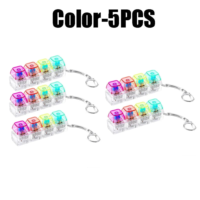 LED Light-up Keyboard Keychain Clickable Buttons Stress Relief Fidget Zpaxo Color-5PCS