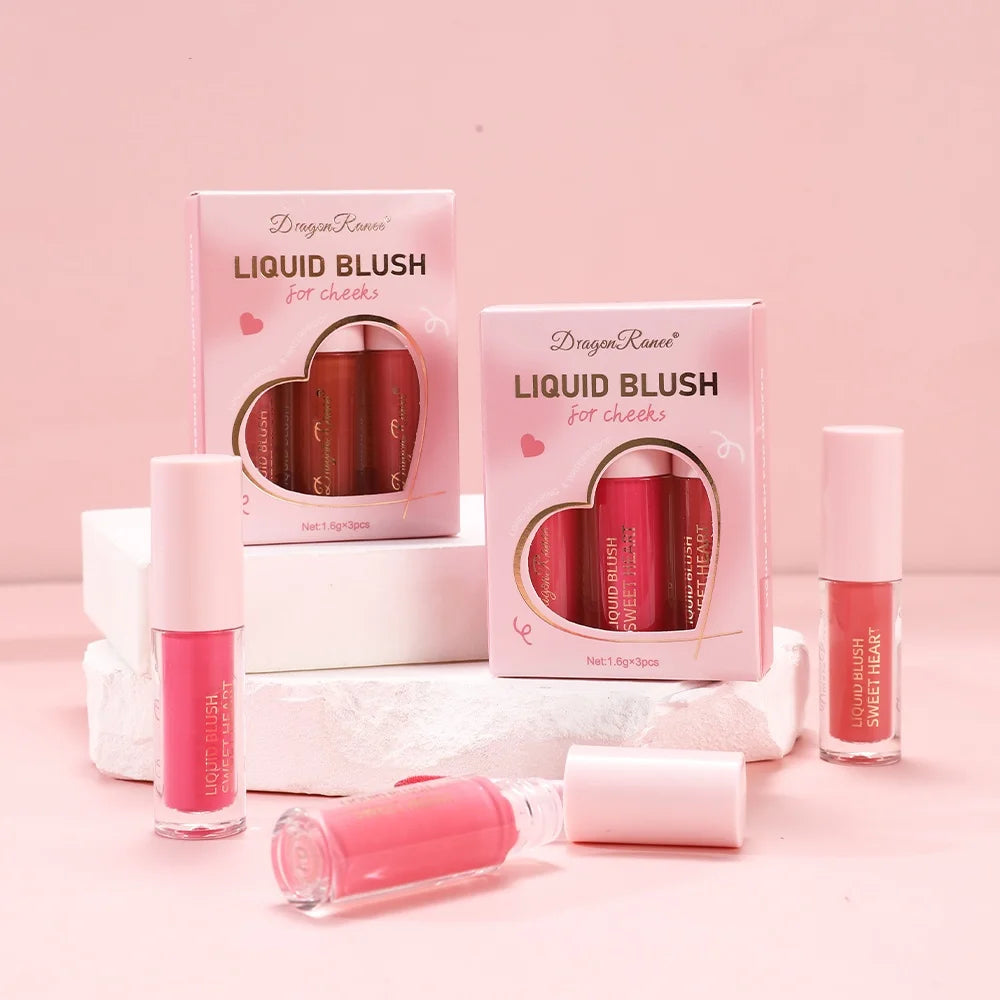 Three-Piece Set of Matte Liquid Blush, Natural Highlighter, Long-Lasting Blush, Delicate Color, Clear and Light Blush Zpaxo