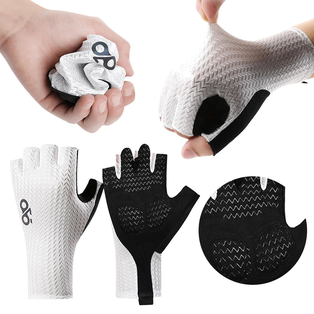 Cycling Gloves W Shockproof Foam Silicone Pad Half Finger Short