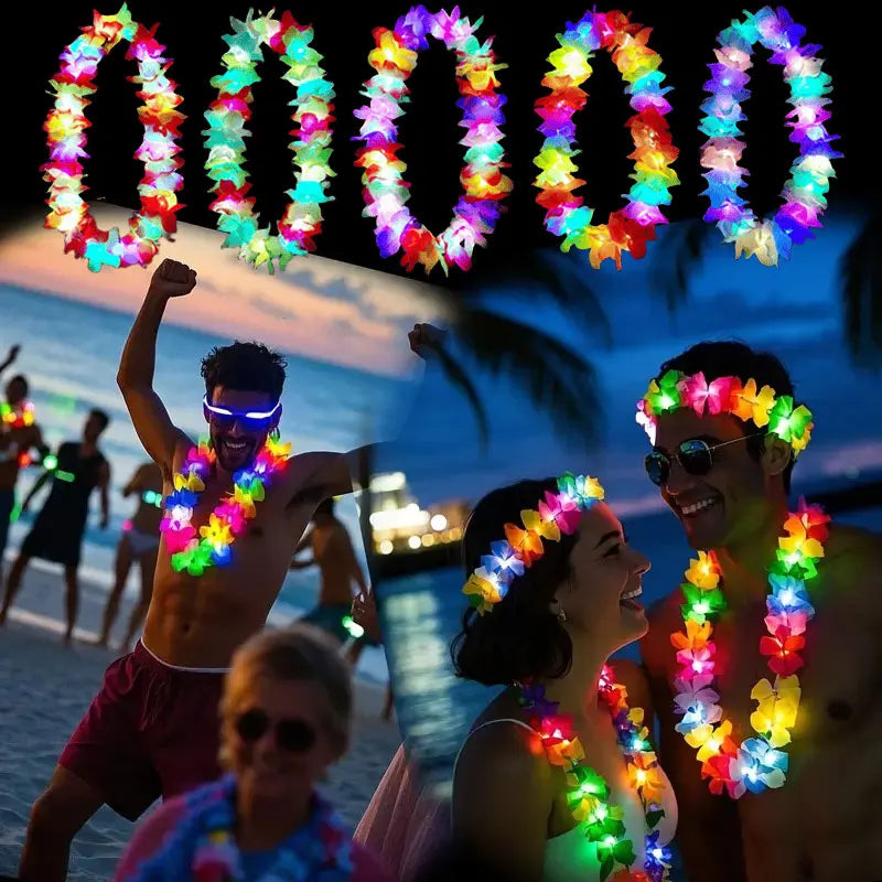 LED Hawaii Leis Flower Wreath Glow Necklace Dark Suitable Birthday