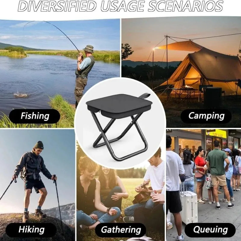 Portable Folding Stool for Adults, Black Lightweight Camping Seat, Compact Design for Fishing, Hiking, Gardening, Beach Activiti Zpaxo