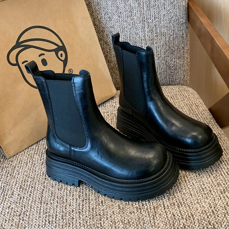 Womens Black Leather Platform Chelsea Boots Elastic Side Panels Zpaxo 111-5 Black 39 China Mainland