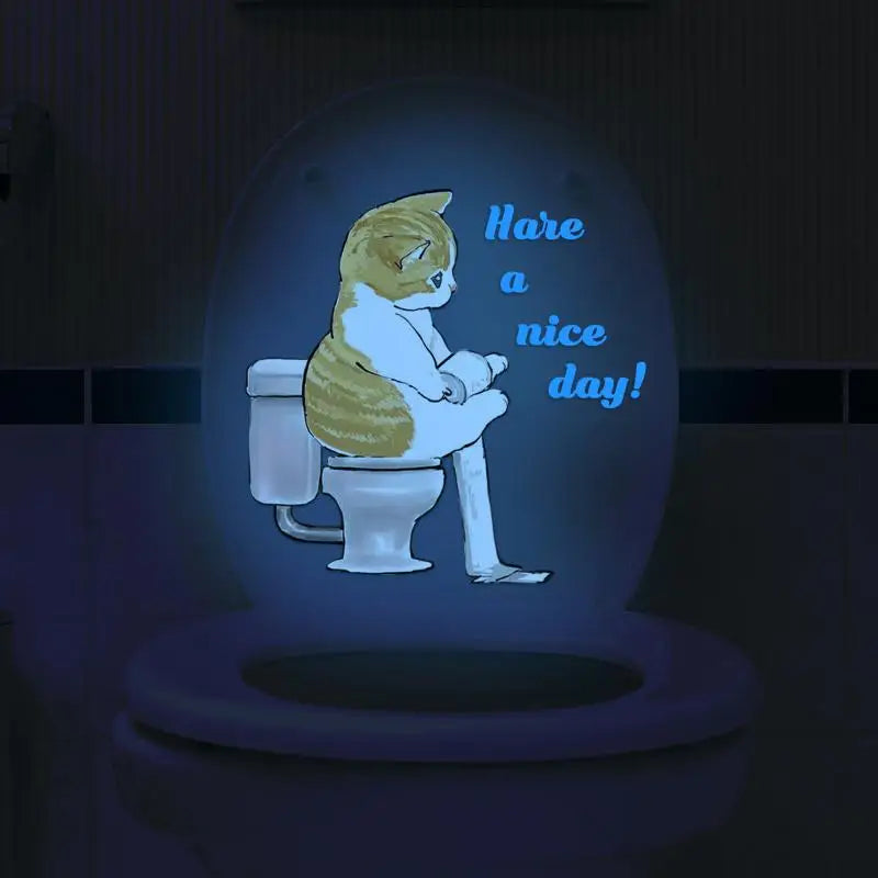 Glow in the Dark Cat Toilet Sticker – Funny Bathroom Decal