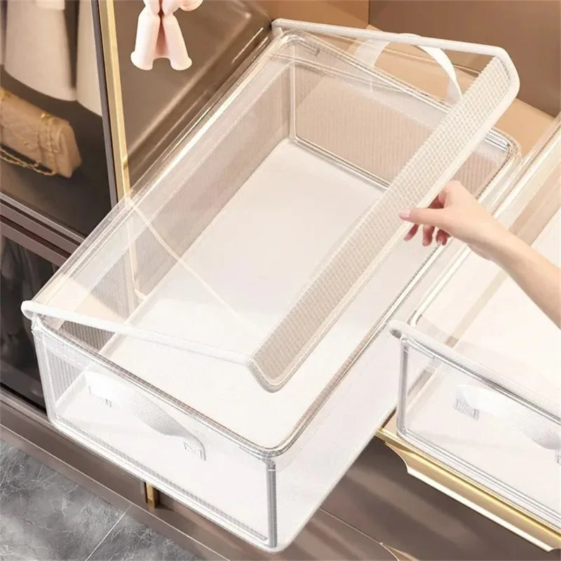 4pcsTransparent PVC Clothes Storage Basket Waterproof Fabric Box