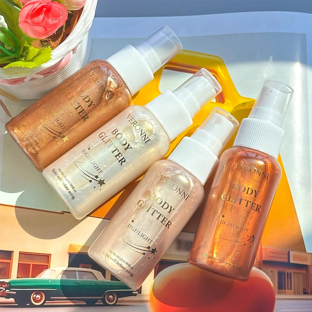 Liquid Shimmer Body Highlighter Oil Makeup,Glitter Spray Oil Lotion,Full Body & Face Glow-Up Liquid Lotion for All Skin Type Zpaxo