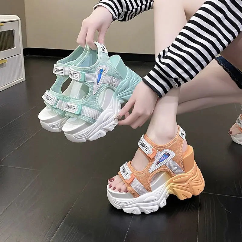 Fashion Summer Women Platform Sandals Wedges Thick Bottom Casual Mesh Zpaxo