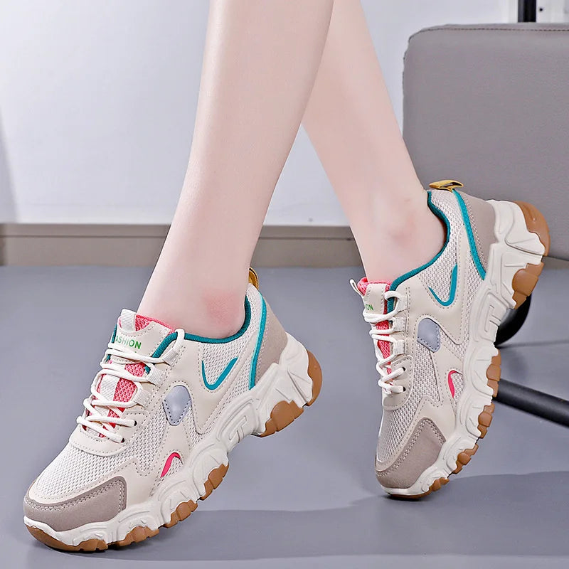 Women's Fashion Casual Sneakers Breathable Vulcanized Mesh Zpaxo Beige green 39(Foot 24.5cm) China Mainland