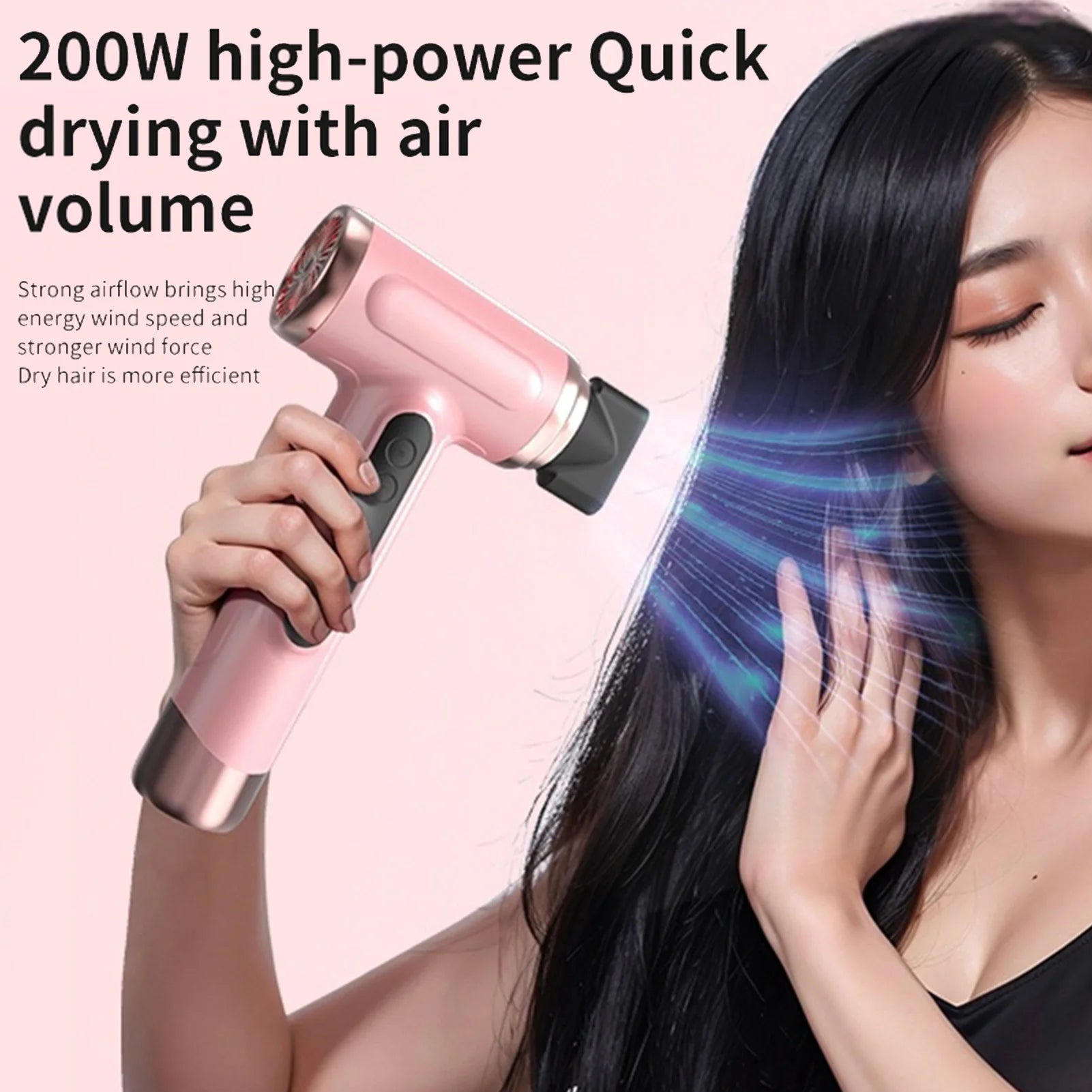 Travel Hair Dryer Cordless Rechargeable 15600mAh 200W Hair Dryer Portable Travel Lightweight Hot Cold Blow for Dormitory Travel Zpaxo