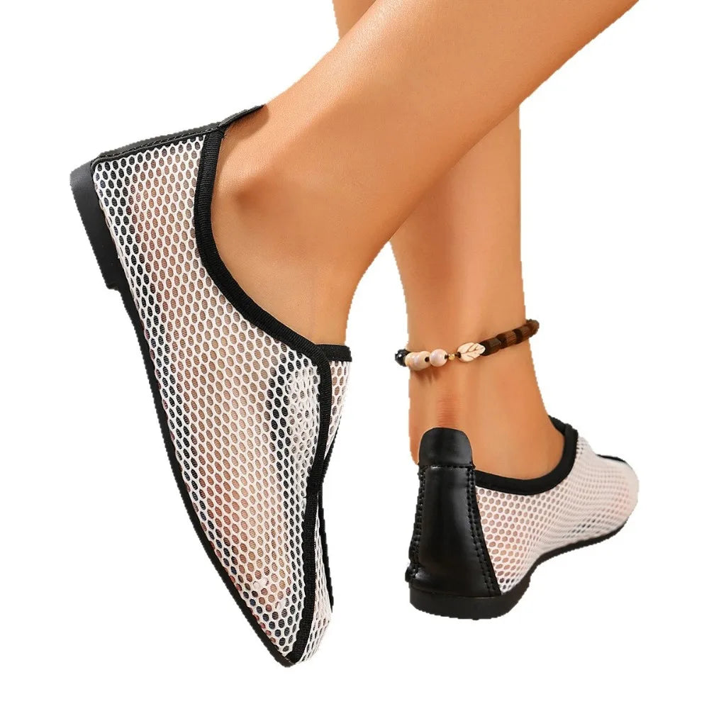 2026 Hollowed-out Mesh Sandals Women Summer One-piece Square-toe Flat