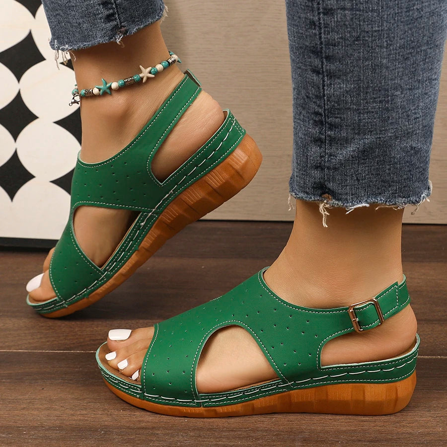 Women Sandals Platform Sandals Hollow Out Buckle Roman Style Shoes Women Lightweight Slip-On Shoes Ladies Zapatos De Mujer Zpaxo green 38